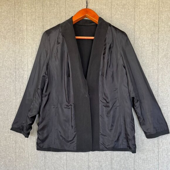 Bloomingdale's Black 100% Silk Single Mother of Pearl Button Blazer Plus Size 18 - Picture 4 of 10